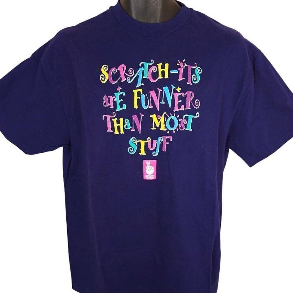 Vintage Oregon Lottery T Shirt Mens Size Large Purple 90s Scratch Its Made In US
